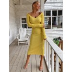 Double V Neckline Rib Knit Dress