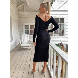 Double V Neckline Rib Knit Dress