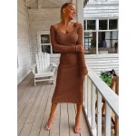 Double V Neckline Rib Knit Dress