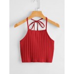 Tie Back Rib-knit Halter Top