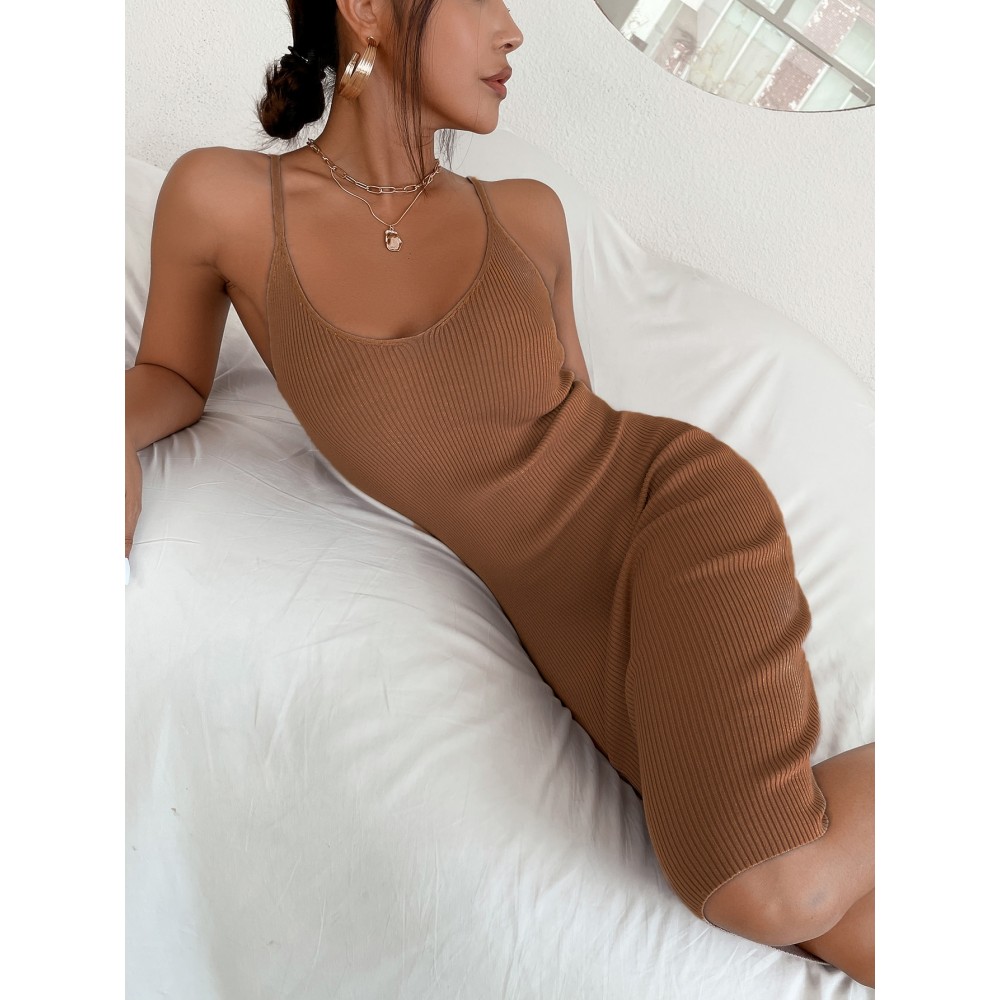 Solid Rib-knit Bodycon Sweater Dress