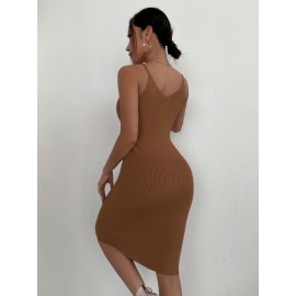 Solid Rib-knit Bodycon Sweater Dress