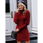 High Neck Gigot Sleeve Sweater Dress