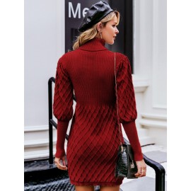 High Neck Gigot Sleeve Sweater Dress