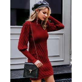 High Neck Gigot Sleeve Sweater Dress