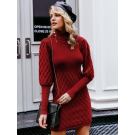 High Neck Gigot Sleeve Sweater Dress