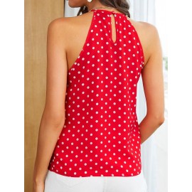 Polka Dot Frill Keyhole Back Halter Top