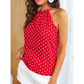 Polka Dot Frill Keyhole Back Halter Top