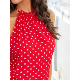 Polka Dot Frill Keyhole Back Halter Top