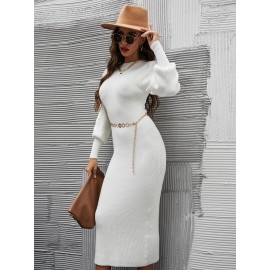 Solid Bishop Sleeve Bodycon Sweater Dress Without Chain