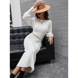 Solid Bishop Sleeve Bodycon Sweater Dress Without Chain