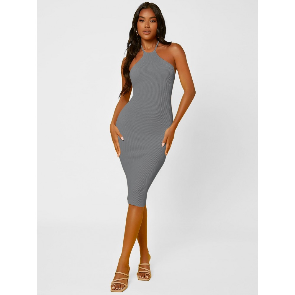 Solid Bodycon Halter Sweater Dress