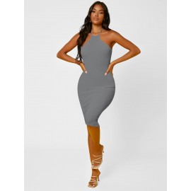 Solid Bodycon Halter Sweater Dress