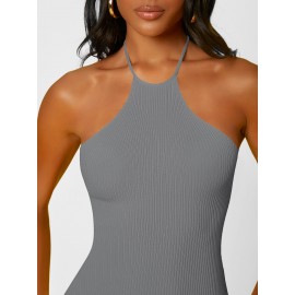 Solid Bodycon Halter Sweater Dress