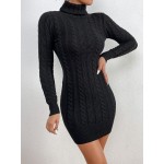 High Neck Cable Knit Bodycon Sweater Dress