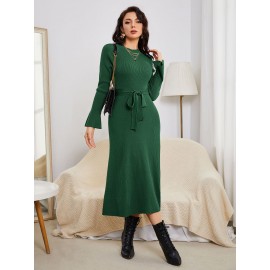 Flounce Sleeve Belted Sweater Dress