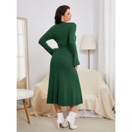 Flounce Sleeve Belted Sweater Dress