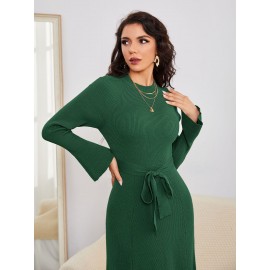 Flounce Sleeve Belted Sweater Dress