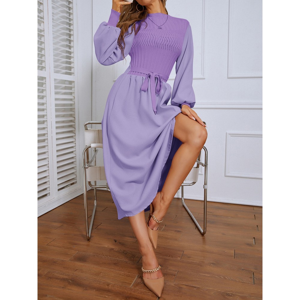 Bishop Sleeve Knot Front Sweater Dress