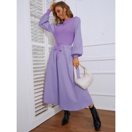 Bishop Sleeve Knot Front Sweater Dress