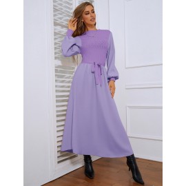 Bishop Sleeve Knot Front Sweater Dress