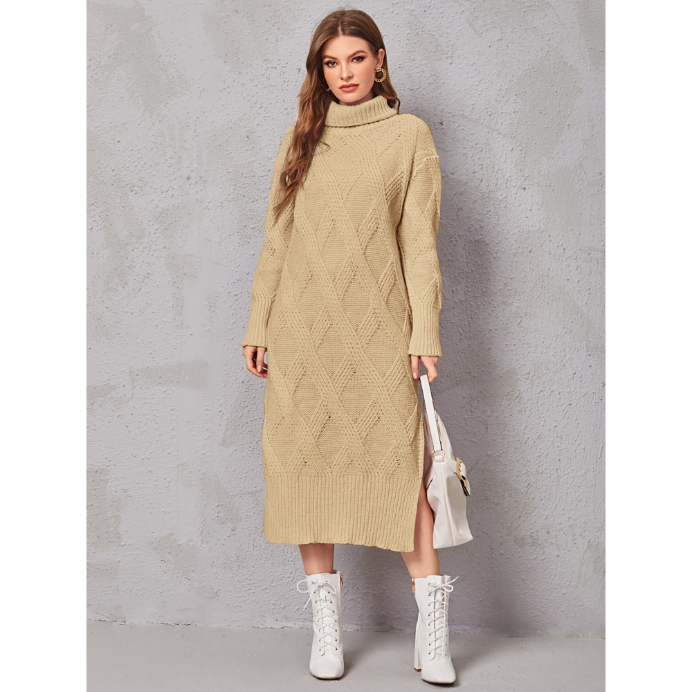 Turtleneck  Knit Split Hem Sweater Dress