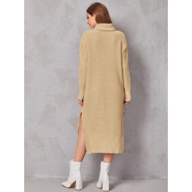 Turtleneck  Knit Split Hem Sweater Dress