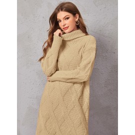 Turtleneck  Knit Split Hem Sweater Dress