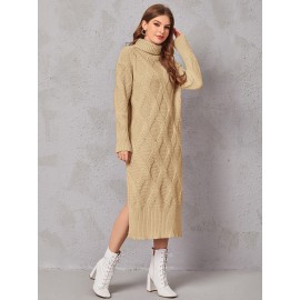 Turtleneck  Knit Split Hem Sweater Dress