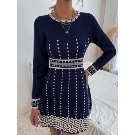 High Waisted  Pattern Sweater Dress