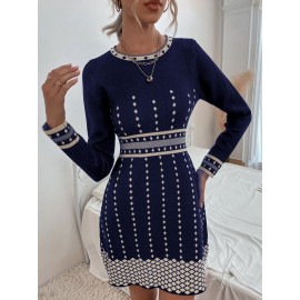 High Waisted  Pattern Sweater Dress