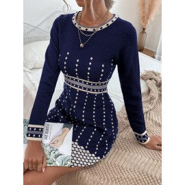 High Waisted  Pattern Sweater Dress