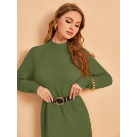 Knit Mock Neck Sweater Dress Without Belt