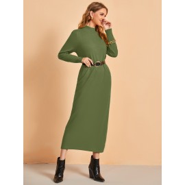 Knit Mock Neck Sweater Dress Without Belt