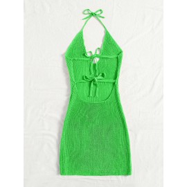 Tie Backless Solid Sweater Dress