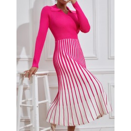 Vertical Stripe Pattern Sweater Dress Without Belt