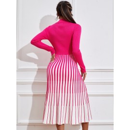 Vertical Stripe Pattern Sweater Dress Without Belt