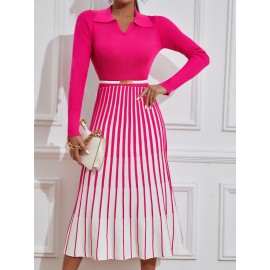 Vertical Stripe Pattern Sweater Dress Without Belt