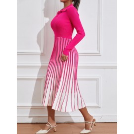 Vertical Stripe Pattern Sweater Dress Without Belt