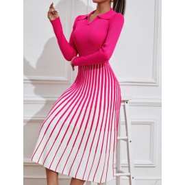 Vertical Stripe Pattern Sweater Dress Without Belt