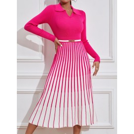 Vertical Stripe Pattern Sweater Dress Without Belt