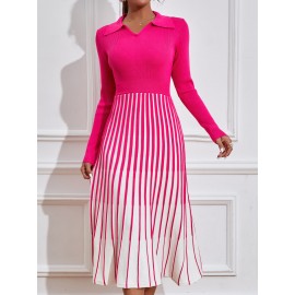 Vertical Stripe Pattern Sweater Dress Without Belt