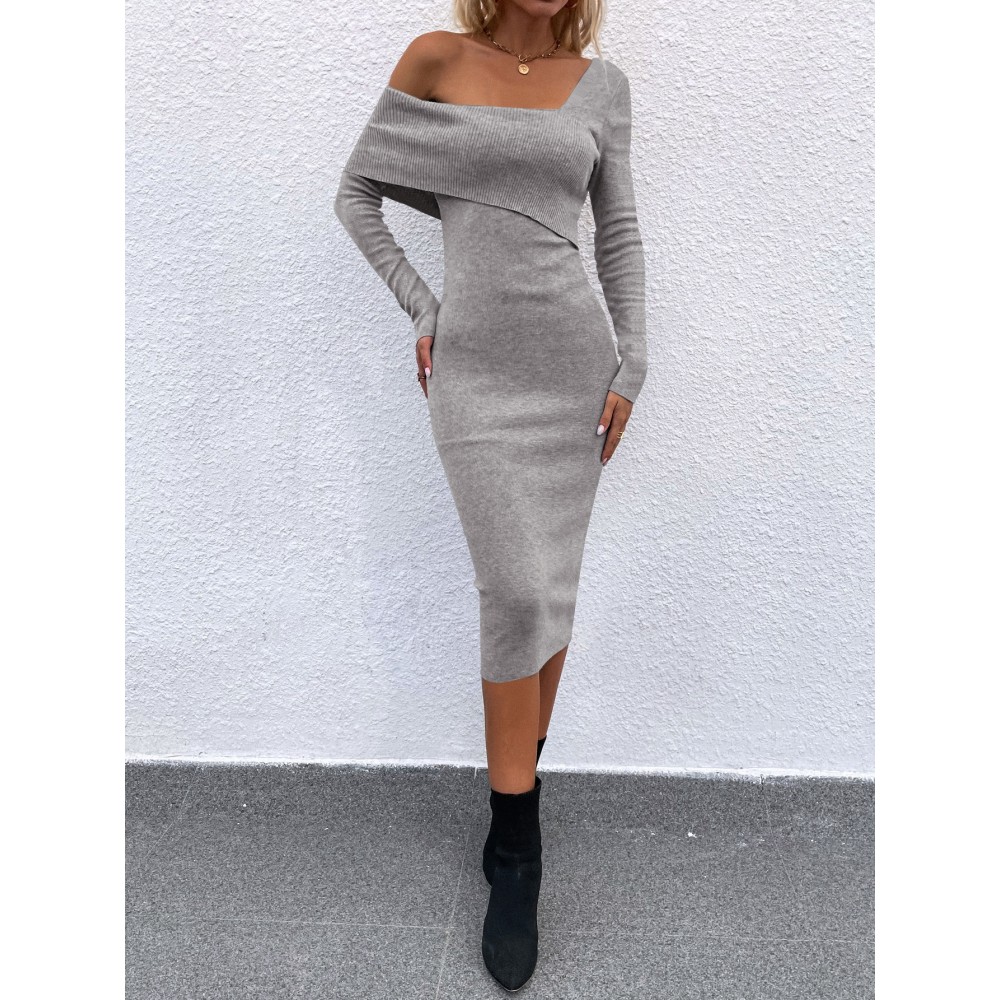 Asymmetrical Neck Bodycon Sweater Dress