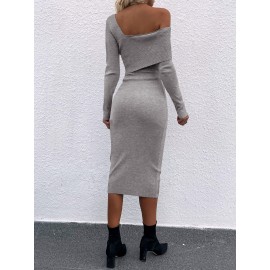 Asymmetrical Neck Bodycon Sweater Dress