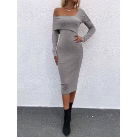 Asymmetrical Neck Bodycon Sweater Dress