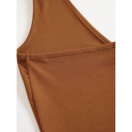 Solid Rib Knit Crop Halter Top