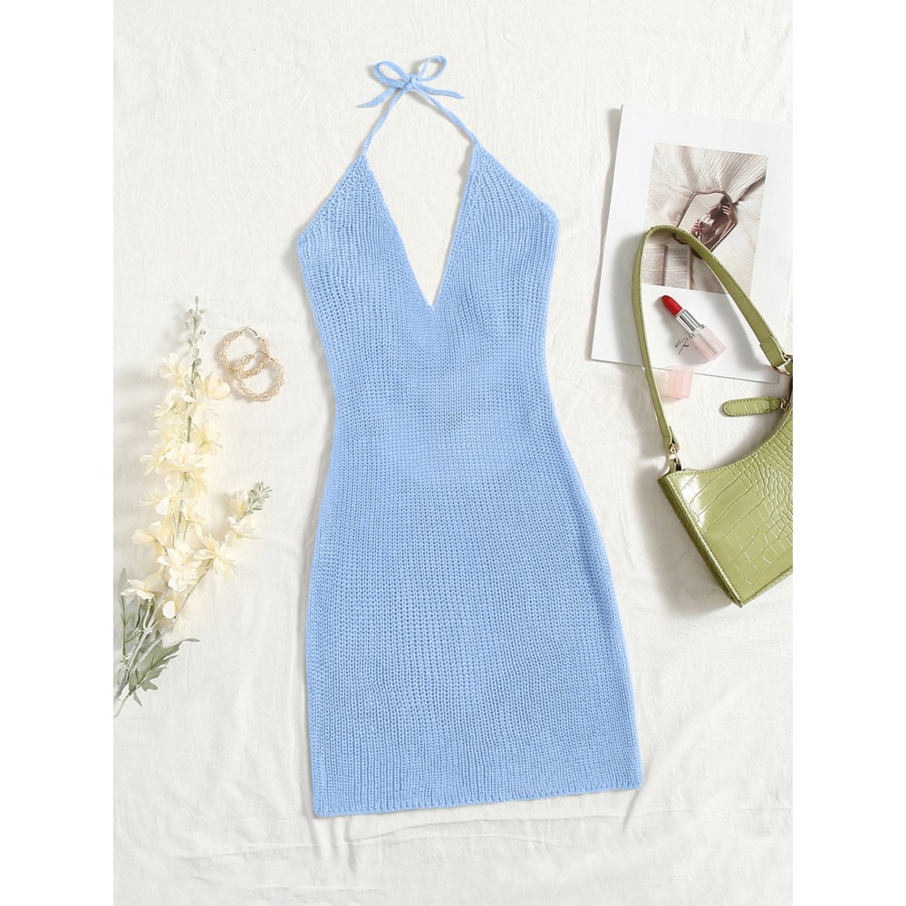 Tie Backless Solid Sweater Dress