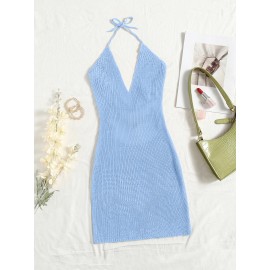 Tie Backless Solid Sweater Dress