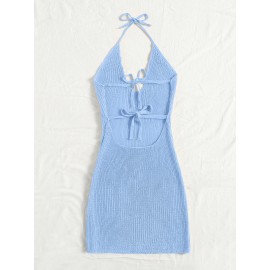 Tie Backless Solid Sweater Dress