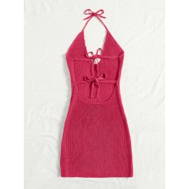 Tie Backless Solid Sweater Dress